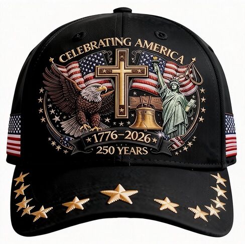 قبعة الولايات المتحدة الأمريكية للذكرى السنوية 250، نمط مطبوع ثلاثي الأبعاد لصليب الحرية النسر، 1776-2026 قبعات وطنية قابلة للتعديل in Kuwait
