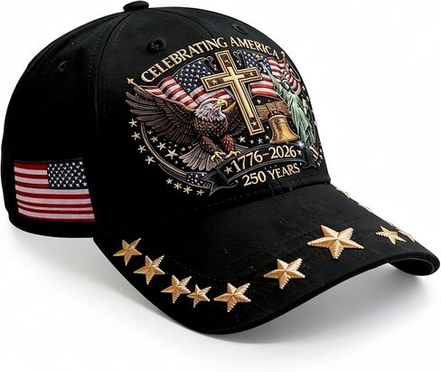 قبعة الولايات المتحدة الأمريكية للذكرى السنوية 250، نمط مطبوع ثلاثي الأبعاد لصليب الحرية النسر، 1776-2026 قبعات وطنية قابلة للتعديل in Kuwait