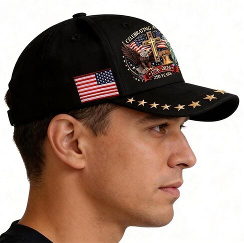 قبعة الولايات المتحدة الأمريكية للذكرى السنوية 250، نمط مطبوع ثلاثي الأبعاد لصليب الحرية النسر، 1776-2026 قبعات وطنية قابلة للتعديل in Kuwait