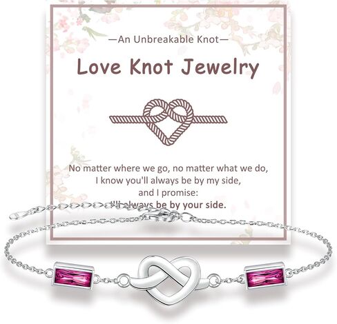 Love Knot Birthstone Bracelet for Women: 925 Sterling Silver Double Birthstone Bracelets Heart Knot Adjustable Link for Mother Wife Christmas Birthday Mother's Day Jewelry Gifts in Saudi Arabia