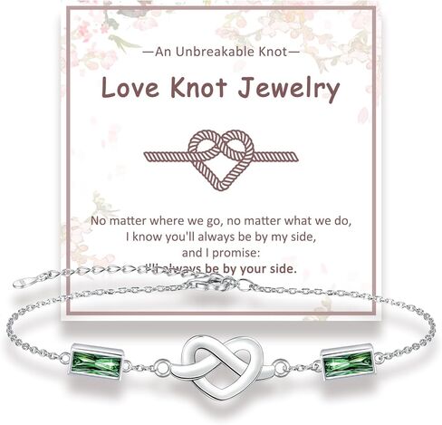 سوار جوهرة عقدة الحب للنساء: 925 الفضة الاسترليني أساور جوهرة مزدوجة عقدة القلب وصلة قابلة للتعديل للأم والزوجة وعيد الميلاد وعيد الأم وهدايا المجوهرات in Kuwait