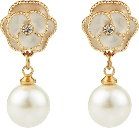 Designer Faux Imitation Pearl Floral charm Dangle Drop Fashion Earrings Studs (Black) in Kuwait