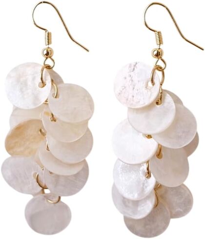 Handmade Natural Shell Dangle Earrings for Women – Boho Chic Lightweight Statement Drop Earrings, Beach-Inspired Jewelry for Casual & Elegant Looks in Saudi Arabia