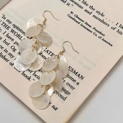 Handmade Natural Shell Dangle Earrings for Women – Boho Chic Lightweight Statement Drop Earrings, Beach-Inspired Jewelry for Casual & Elegant Looks in Saudi Arabia