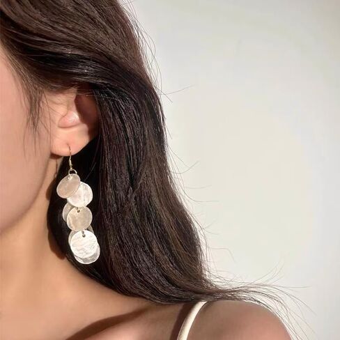 Handmade Natural Shell Dangle Earrings for Women – Boho Chic Lightweight Statement Drop Earrings, Beach-Inspired Jewelry for Casual & Elegant Looks in Saudi Arabia