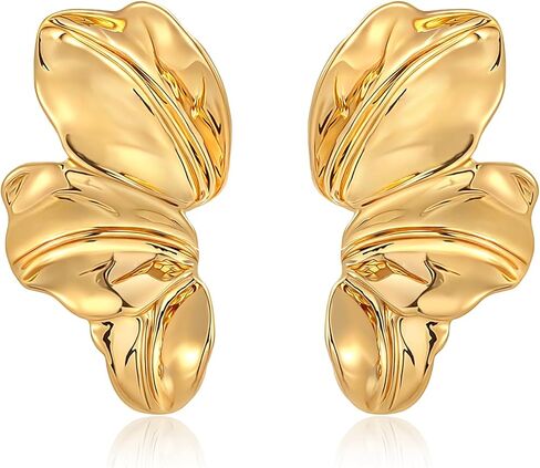 Gold Statement Leaf Earrings for Women – 14K Gold Plated Large Geometric Flower Dangle Drop Earrings, Big Jewelry Gift for Women in Saudi Arabia