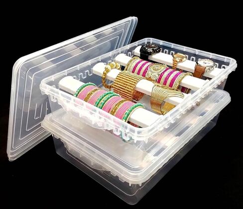 Plastic adjustable 4 rod Bangle Box Chudi Set Organizer Jewellery Storage Display Box for Bangles Chudi Bracelet Wrist Watch Hair Bands Scrunchies Accessories, Transparent in Saudi Arabia