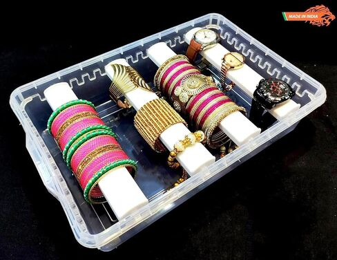 Plastic adjustable 4 rod Bangle Box Chudi Set Organizer Jewellery Storage Display Box for Bangles Chudi Bracelet Wrist Watch Hair Bands Scrunchies Accessories, Transparent in Saudi Arabia