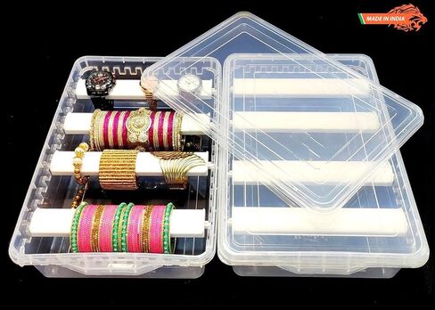 Plastic adjustable 4 rod Bangle Box Chudi Set Organizer Jewellery Storage Display Box for Bangles Chudi Bracelet Wrist Watch Hair Bands Scrunchies Accessories, Transparent in Saudi Arabia