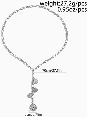 Medallion Paperclip Necklace for Women Gold Coin Y Shaped Necklace Holiday Hypoallergenic Jewelry Gifts Dresses Accessories in Kuwait