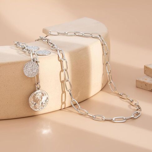 Medallion Paperclip Necklace for Women Gold Coin Y Shaped Necklace Holiday Hypoallergenic Jewelry Gifts Dresses Accessories in Kuwait