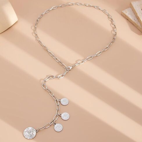 Medallion Paperclip Necklace for Women Gold Coin Y Shaped Necklace Holiday Hypoallergenic Jewelry Gifts Dresses Accessories in Kuwait