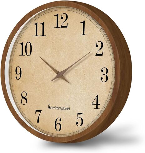 Solid Wood Wall Clock 12 Inch Battery Operated Silent Non Ticking Wall Cloks Retro Wood Classic Wall Clocks for Living Room Kitchen Wall Decor in Kuwait