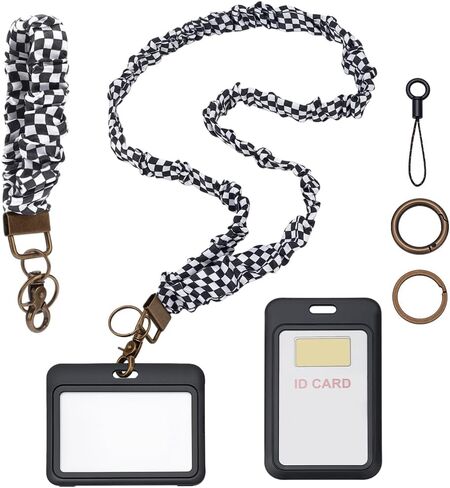 مجموعة حبل ربطة عنق مكونة من 7 قطع مع حاملات هويات وحزام هاتف طويل قابل للسحب وحبل للمعلم وسوار معصم وسلسلة مفاتيح لطيفة قابلة للفصل لشارات الهوية والمفاتيح والهاتف (أسود) in Kuwait