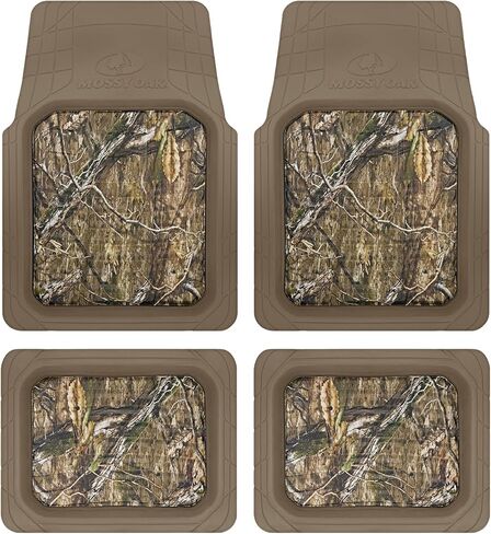 Mossy Oak Heavy Duty Deep Dish Rubber Floor Mats - All Weather Protection - Trim to Fit for Car, SUV, Van, Trucks (4 Pcs) - Official Licensed Product in Kuwait