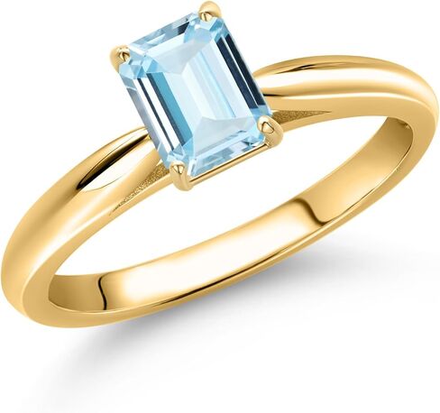 Gem Stone King 10K Yellow Gold Sky Blue Aquamarine Engagement Ring For Women | 0.50 Cttw | Emerald Cut 6X4MM | Gemstone March Birthstone | Wedding Engagement Anniversary Ring For Women in Saudi Arabia