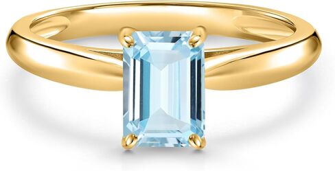 Gem Stone King 10K Yellow Gold Sky Blue Aquamarine Engagement Ring For Women | 0.50 Cttw | Emerald Cut 6X4MM | Gemstone March Birthstone | Wedding Engagement Anniversary Ring For Women in Saudi Arabia