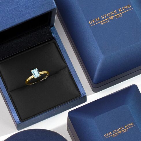 Gem Stone King 10K Yellow Gold Sky Blue Aquamarine Engagement Ring For Women | 0.50 Cttw | Emerald Cut 6X4MM | Gemstone March Birthstone | Wedding Engagement Anniversary Ring For Women in Saudi Arabia