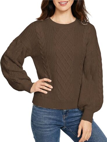 ZAFUL المرأة كابل متماسكة Crewneck سترة فانوس كم اقتصاص مكتنزة عارضة البلوز الأعلى in Saudi Arabia