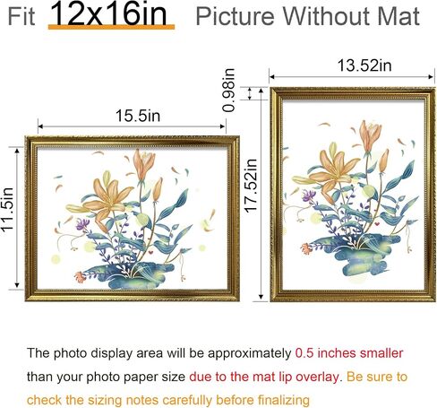 BESCRCL إطار صورة ذهبي مقاس 12x16، إطارات لعرض الحائط، إطار صورة ريفي عتيق مع أكريليك كريستالي مقاوم للكسر، 4 عبوات in Kuwait