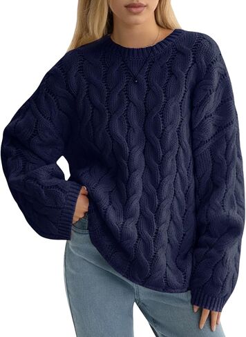 Women's Oversized Cable Knit Sweater Crewneck 2025 Fall Chunky Pullover Sweaters Top Casual Loose Trendy Knit Outfit in Saudi Arabia