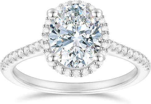 خاتم مويسانيتي من الذهب الأبيض عيار 14 قيراط خاتم هالة من الذهب عيار 14 قيراط 2 قيراط خاتم خطوبة مويسانيتي بيضاوي الشكل 4 شقوق هالو مويسانيتي للنساء in Kuwait