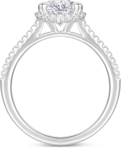 خاتم مويسانيتي من الذهب الأبيض عيار 14 قيراط خاتم هالة من الذهب عيار 14 قيراط 2 قيراط خاتم خطوبة مويسانيتي بيضاوي الشكل 4 شقوق هالو مويسانيتي للنساء in Kuwait