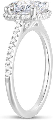 خاتم مويسانيتي من الذهب الأبيض عيار 14 قيراط خاتم هالة من الذهب عيار 14 قيراط 2 قيراط خاتم خطوبة مويسانيتي بيضاوي الشكل 4 شقوق هالو مويسانيتي للنساء in Kuwait