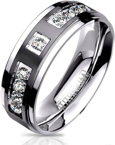 Marimor Jewelry Two-Tone Black Ip Solid Titanium Center Cubic Zirconia Wedding Band Size 5-13 in Saudi Arabia