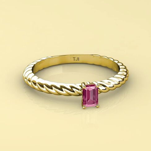 TriJewels قطع الزمرد 6x4 ملم التورمالين الوردي 1/2 قيراط المرأة سوليتير حبل خاتم الخطوبة 10K الذهب in Kuwait