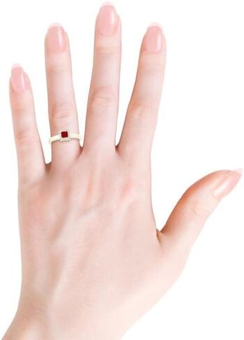 Angara Natural Square Ruby Halo Promise Ring with Diamonds in 14K Solid Gold/Platinum for Women | July Birthstone Jewelry in Saudi Arabia
