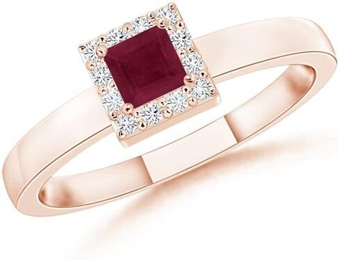 Angara Natural Square Ruby Halo Promise Ring with Diamonds in 14K Solid Gold/Platinum for Women | July Birthstone Jewelry in Saudi Arabia