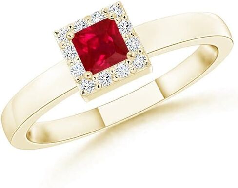 Angara Natural Square Ruby Halo Promise Ring with Diamonds in 14K Solid Gold/Platinum for Women | July Birthstone Jewelry in Saudi Arabia