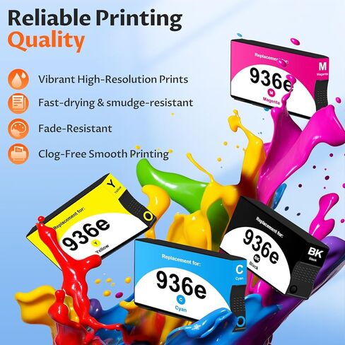 خراطيش الحبر 936e 936 OfficeJet Pro 9125e 9120e 9135e متوافقة مع HP 936e 936 936XL Ink Combo Pack HP936 HP936e لـ OfficeJet 9122e Pro 9120e 9125e 9135e 9730e 9128e 9110b 9130b عالية العائد in Kuwait