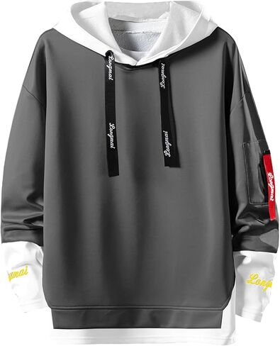 Hoodies for Men Contrast Color Pullover Hoodie Casual Colorblock Long Sleeve Sweatshirt in Kuwait