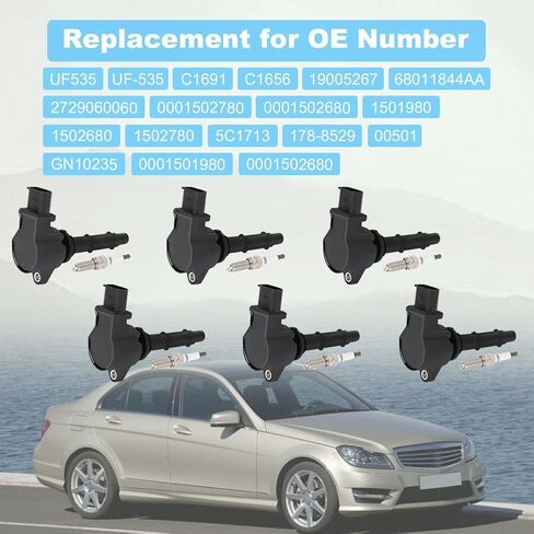 JDMON Set of 6 Ignition Coils and Spark Plugs Compatible with Dodge Sprinter 2500 3500 Mercedes-Benz C300 C350 CLK350 C230 S550 C280 E350 ML350 SLK280 2005-2012 2.5/3.0/3.5/4.7/5.5L Replace for UF535 in Saudi Arabia