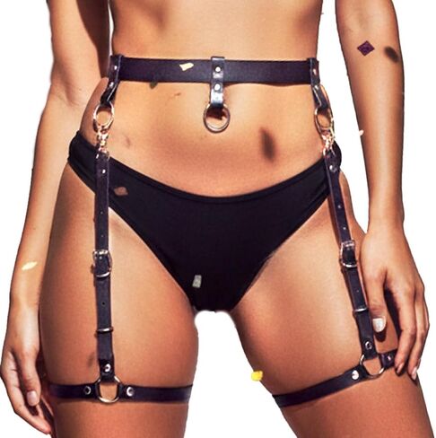 REETAN Leather Thigh Harness Fashion Rave Black Punk Body Accessories for Women in Saudi Arabia