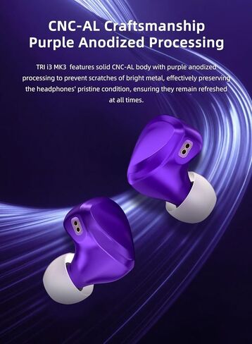 YINYOO TRI I3 MK3, 10mm Beryllium Diaphragm DD in Ear Monitor, Hybrid IEM Earphones, Gaming Earbuds, HiFi Wired Earbuds with CNC Precision-Carved Housing, 4.4mm Balanced Plug(Purple) in Kuwait