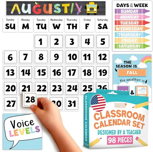 Classroom Calendar Set Bulletin Board Decor – School Calendar For Classroom Elementary & Preschool, Bulletin Board Decorations With Weather Chart & Seasons, Colorful Teacher Must Haves in Kuwait