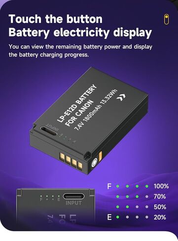 LP-E12 Battery,LP-E12 Lithium-ion Battery 3 Pack USB Direct Charging for Canon EOS-M, EOS M2, EOS M10, EOS M50, EOS M50 Mark II, EOS M100, EOS M200, SX70 HS, Rebel SL1 Digital Cameras in Kuwait