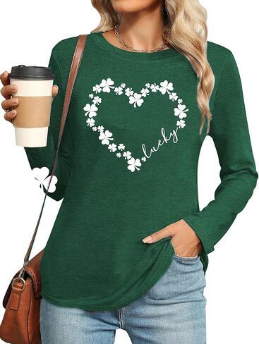 St Patricks Day Shirt Women Lucky Shmrock Shirts Cute Saint Patricks Day Green Clover Long Sleeve Blouse Tops in Saudi Arabia
