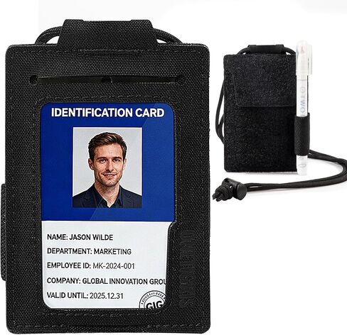 Tactical ID Badge Holder with Lanyard - Slim RFID Blocking Card Holder with Hook & Loop Back & 2 Card Slots Credit Card Organizer for Men in Saudi Arabia