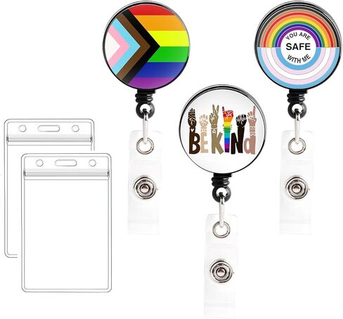 GTOTd Rainbow Be Kind Pride Retractable Badge Reels（3 Pack） with ID Badge Holder.LGBTQ Cute Merch Gifts Party Supplies Badge Clip for Nurse Name Tag Card Key Wallet Men Women in Kuwait