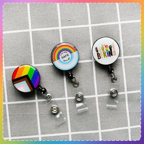 GTOTd Rainbow Be Kind Pride Retractable Badge Reels（3 Pack） with ID Badge Holder.LGBTQ Cute Merch Gifts Party Supplies Badge Clip for Nurse Name Tag Card Key Wallet Men Women in Kuwait
