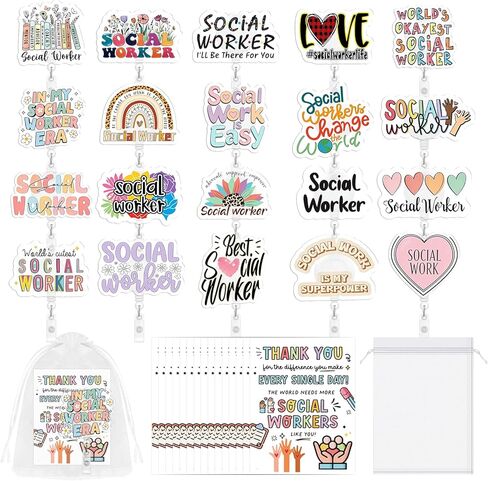 20 Sets Social Worker Badge Holder for Women Men Social Worker Badge Reels Retractable with Clip Appreciation Supplies for Social Worker Office Staff Nurse Coworker Employee in Kuwait