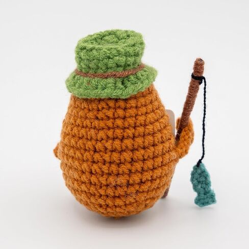 Handmade Crochet Potato Plush Decor Fisherman Fisherwoman with Bucket Hat and Fishing Rod, Small Yarn Collectible, Birthday Gift Present Desktop Decoration, Funny Positive Emotional Support, Ages 13+ in Saudi Arabia