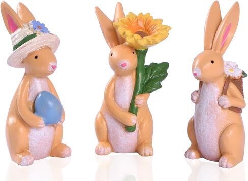 Easter Bunny Figurines, 3Pcs Colorful Resin Easter Bunnies Decor for Home, Spring Rabbit Decor for Table, Mantel, Tiered Tray, Holiday Decorations for Office & Home (Multicolor) in Kuwait