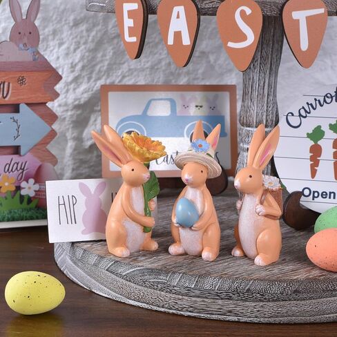 Easter Bunny Figurines, 3Pcs Colorful Resin Easter Bunnies Decor for Home, Spring Rabbit Decor for Table, Mantel, Tiered Tray, Holiday Decorations for Office & Home (Multicolor) in Kuwait