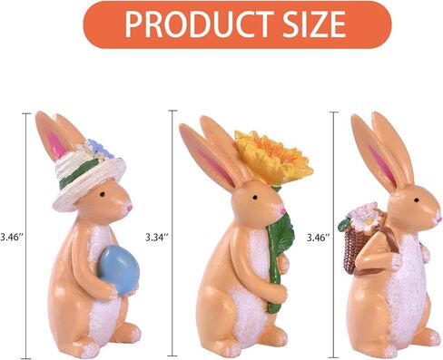 Easter Bunny Figurines, 3Pcs Colorful Resin Easter Bunnies Decor for Home, Spring Rabbit Decor for Table, Mantel, Tiered Tray, Holiday Decorations for Office & Home (Multicolor) in Kuwait