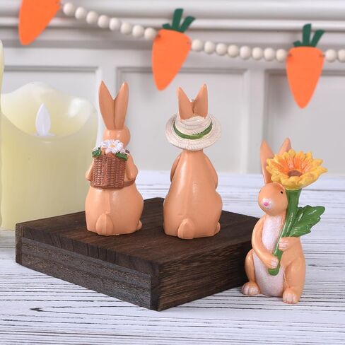 Easter Bunny Figurines, 3Pcs Colorful Resin Easter Bunnies Decor for Home, Spring Rabbit Decor for Table, Mantel, Tiered Tray, Holiday Decorations for Office & Home (Multicolor) in Kuwait